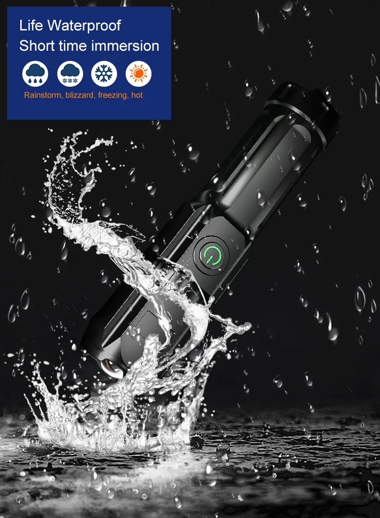 Powerful LED Flashlight Rechargeable USB Built-in Lithium Battery Waterproof Zoom Fishing Hunting Camping Tactical Flashlight