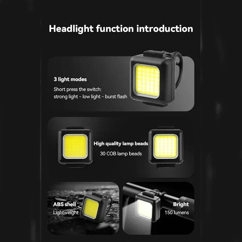 BUCKLOS Bike Light COB Front Rear Bicycle Lights LED Rechargeable Mountain Road Bicycle Lamp MTB Tail Light Cycling Flashlight
