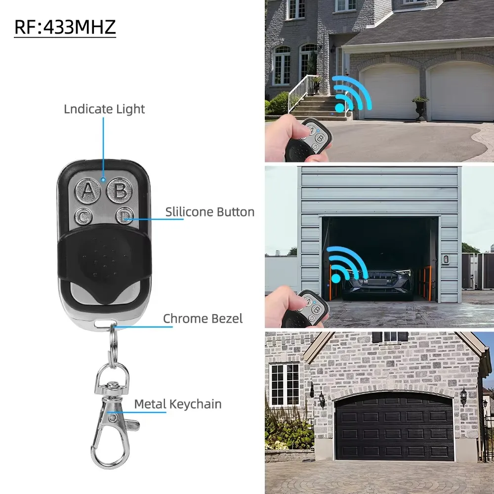 433MHZ Remote Control 4 Button Remote Controller Duplicator Universal Garage Door Opener Clone Rolling Code for Gate Garage Door