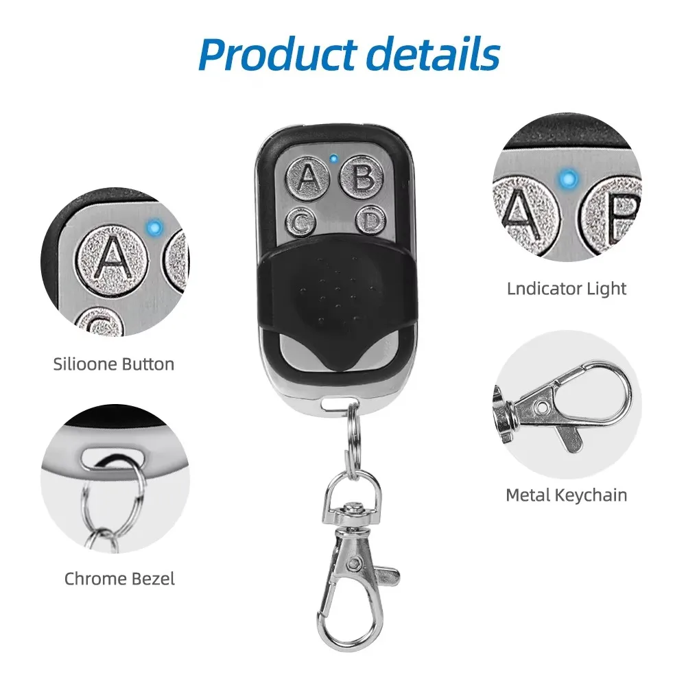 433MHZ Remote Control 4 Button Remote Controller Duplicator Universal Garage Door Opener Clone Rolling Code for Gate Garage Door