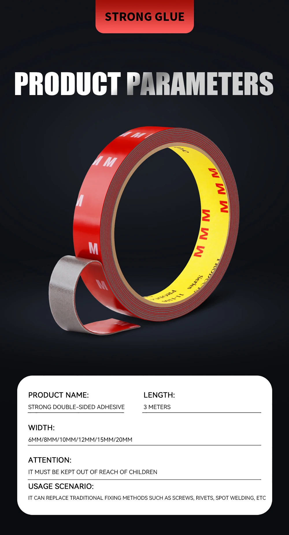 iLMH Extra Strong Double Sided Tape Adhesive Car Special Tear Off Without Leaving Traces High Viscosity Mounting Fixing Sticky