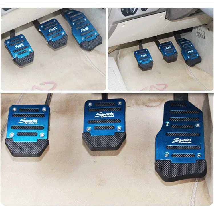Aluminum Car Pedal Cover Set Automatic Transmission & Gas Foot Covers in Red Silvery, Blue - Stylish Auto Interior Accessories