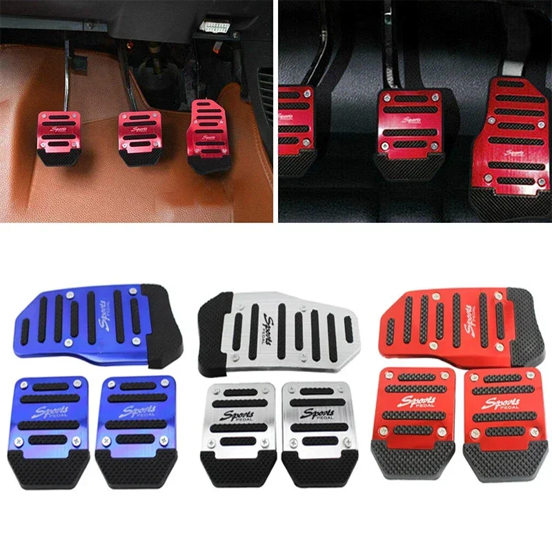 Aluminum Car Pedal Cover Set Automatic Transmission & Gas Foot Covers in Red Silvery, Blue - Stylish Auto Interior Accessories