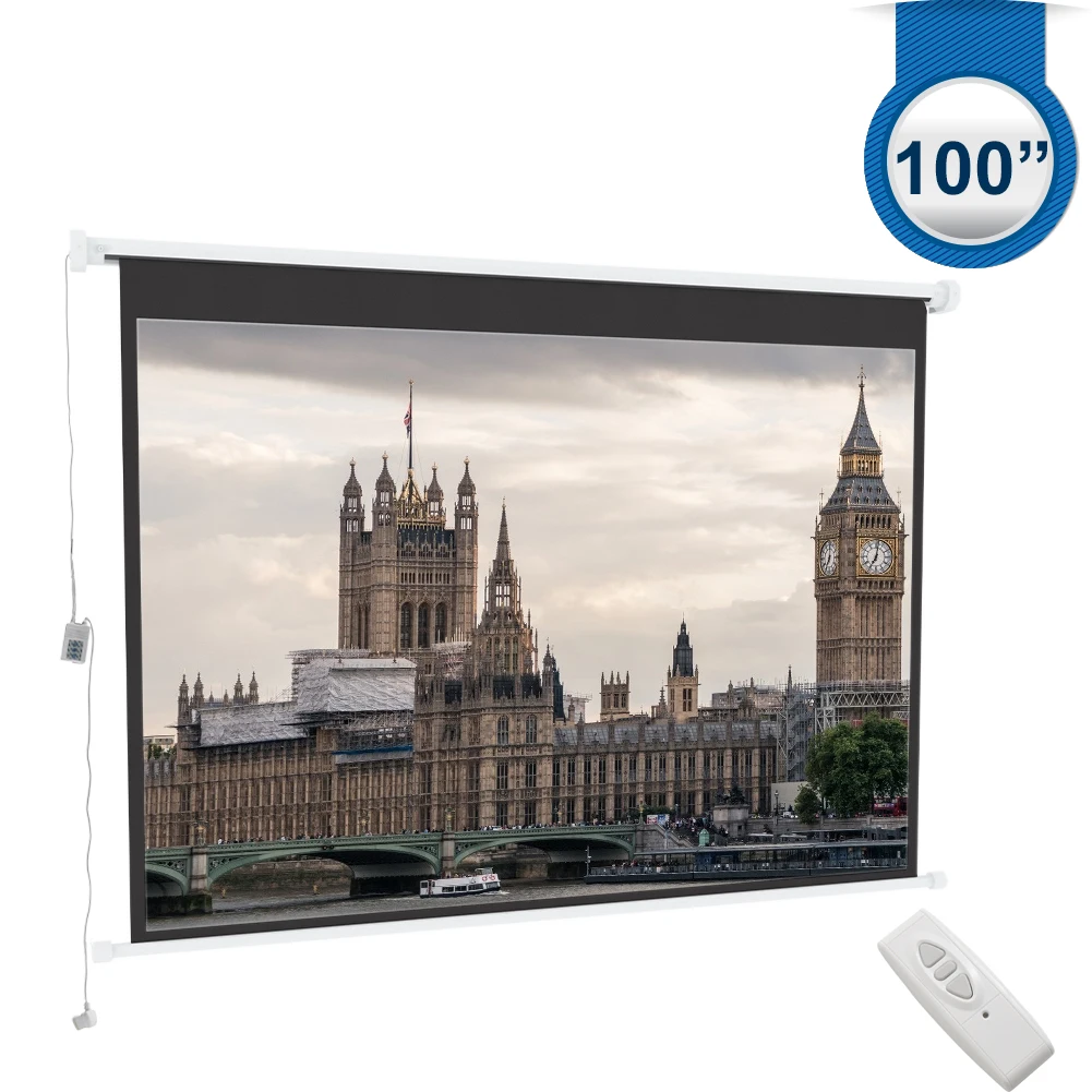 100 Inch Electric Projector Screen Matte White HD for School Home Cinema