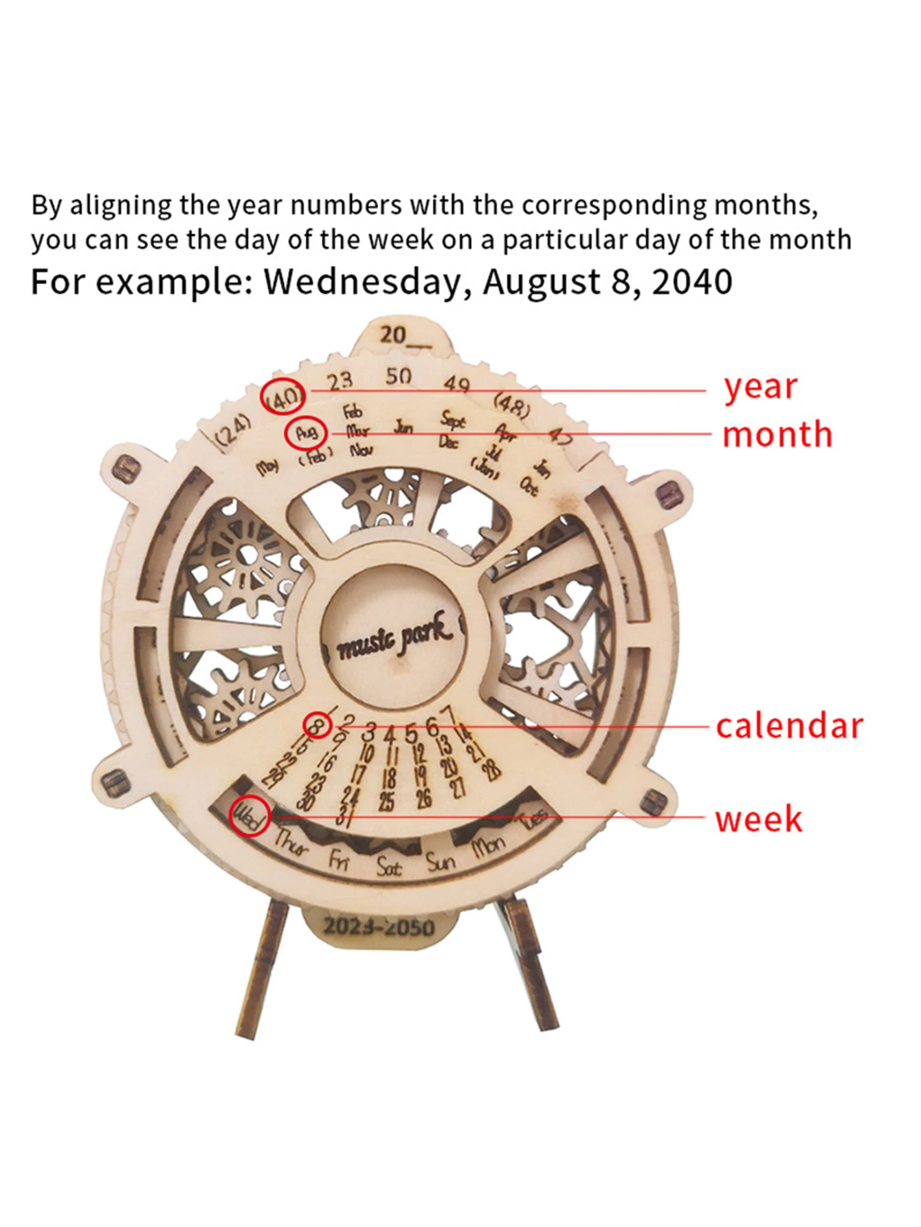 3D Wooden Puzzle Perpetual Calendar Mechanical Gears Toy Building Set Brain Teaser Games Engineering Toys Model Kits Handmade