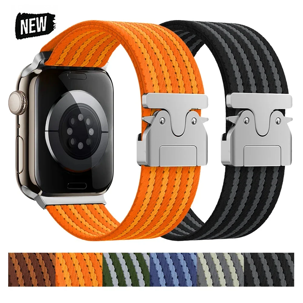 Braided Nylon Bracelet for Apple Watch Series 10 46mm Ultra 2/1 49mm Soft Elastic Strap for iWatch 9 8 7 45mm 6 5 4 SE 44mm Band