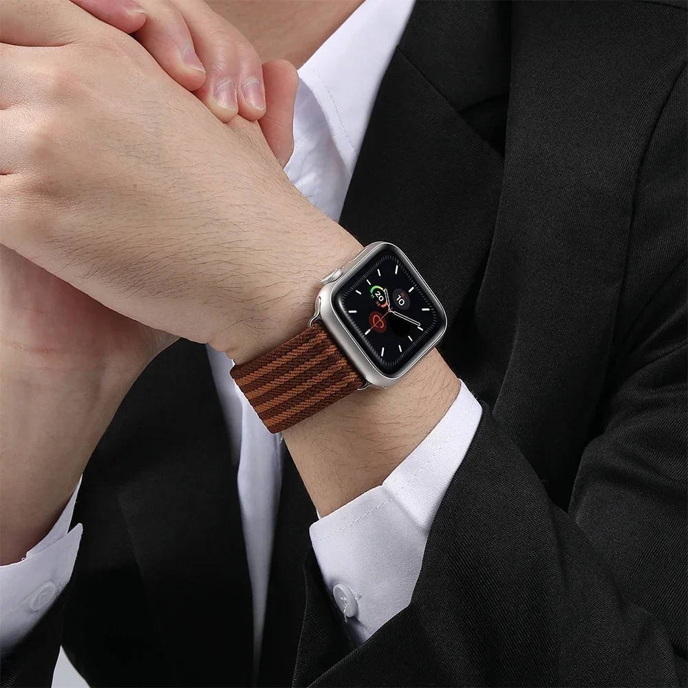 Braided Nylon Bracelet for Apple Watch Series 10 46mm Ultra 2/1 49mm Soft Elastic Strap for iWatch 9 8 7 45mm 6 5 4 SE 44mm Band