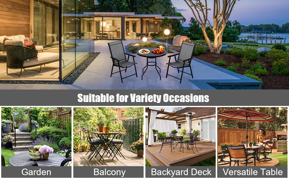【Breeins】Outdoor Round Patio Table for Lawn Garden, All Weather Metal Black Round Patio Dining Table with Adjustable Umbrella
