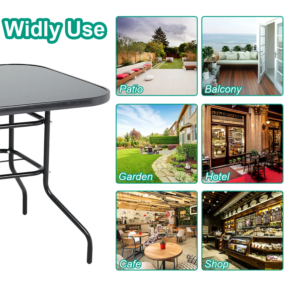 【Breeins】Outdoor Round Patio Table for Lawn Garden, All Weather Metal Black Round Patio Dining Table with Adjustable Umbrella
