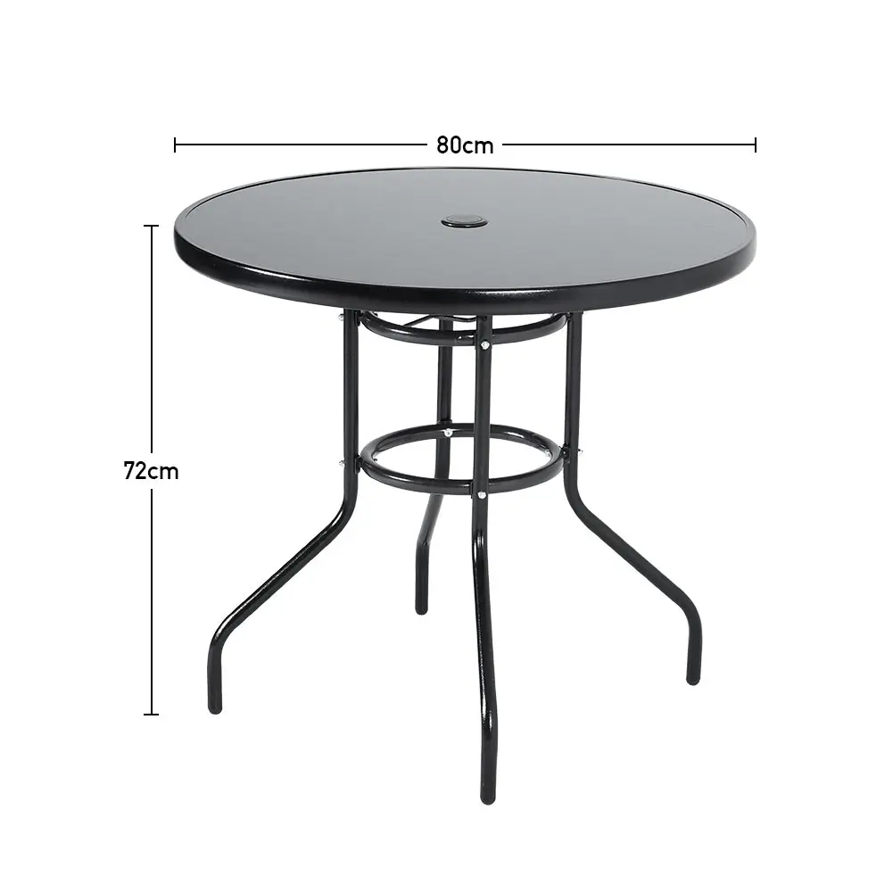 【Breeins】Outdoor Round Patio Table for Lawn Garden, All Weather Metal Black Round Patio Dining Table with Adjustable Umbrella