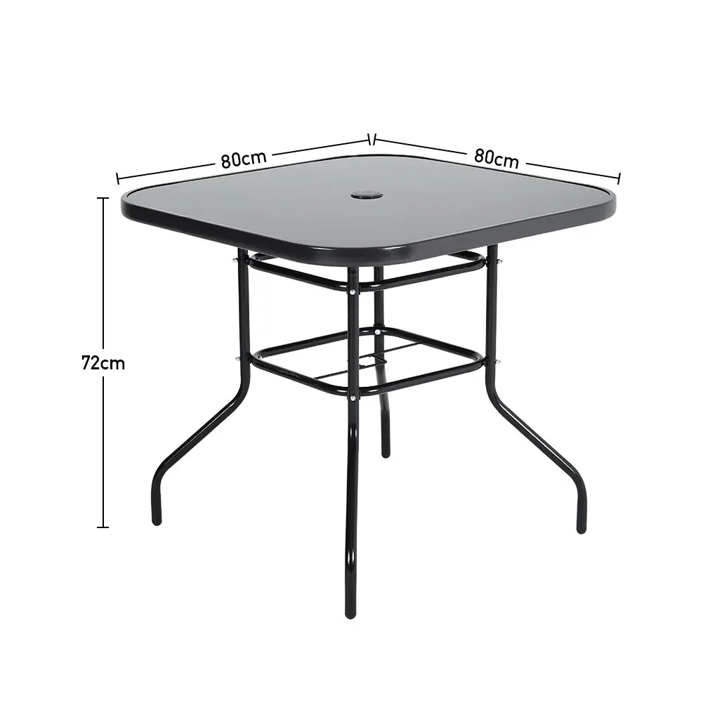 【Breeins】Outdoor Round Patio Table for Lawn Garden, All Weather Metal Black Round Patio Dining Table with Adjustable Umbrella