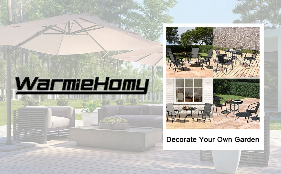【Breeins】Outdoor Round Patio Table for Lawn Garden, All Weather Metal Black Round Patio Dining Table with Adjustable Umbrella
