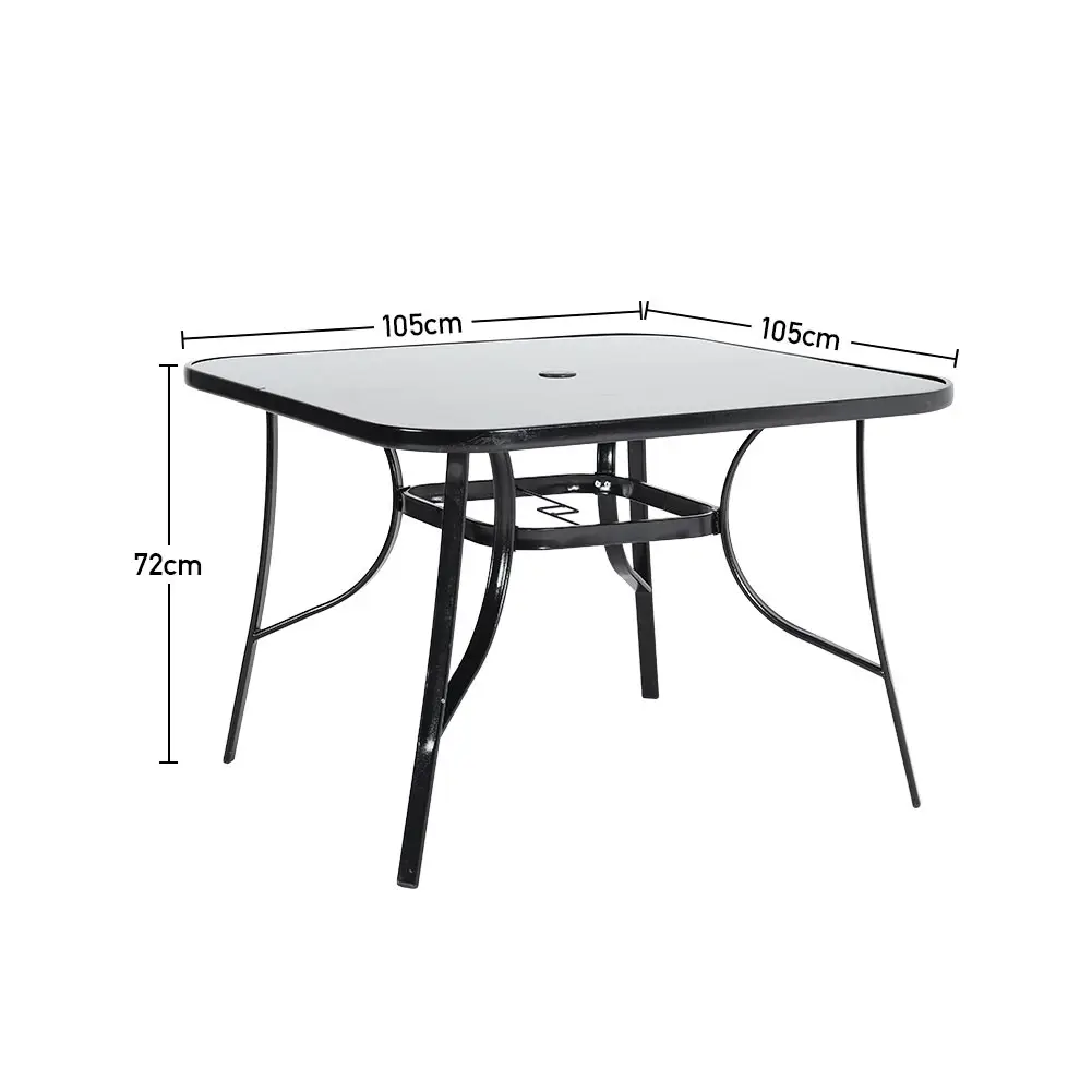 【Breeins】Outdoor Round Patio Table for Lawn Garden, All Weather Metal Black Round Patio Dining Table with Adjustable Umbrella