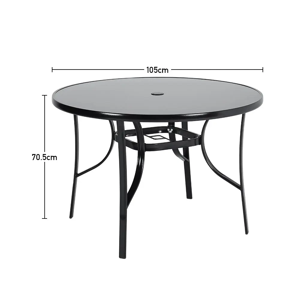 【Breeins】Outdoor Round Patio Table for Lawn Garden, All Weather Metal Black Round Patio Dining Table with Adjustable Umbrella