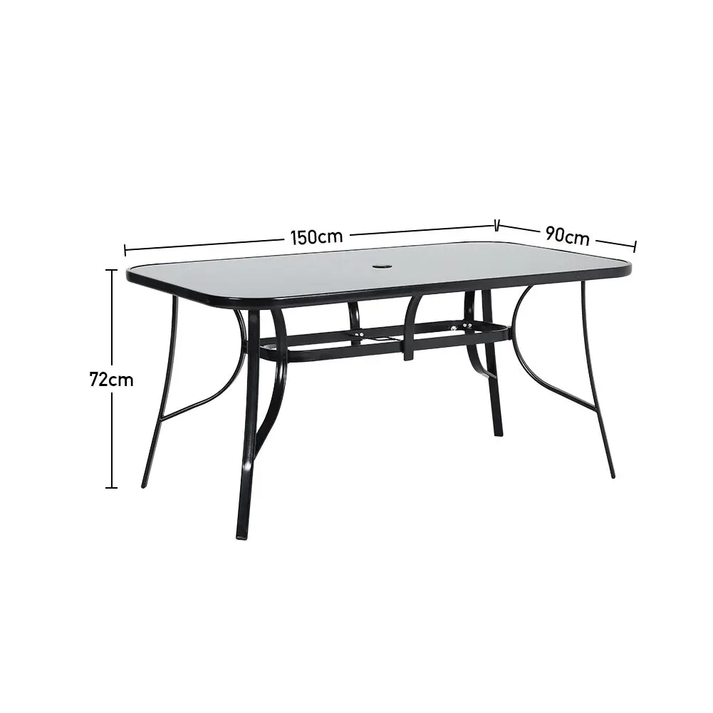 【Breeins】Outdoor Round Patio Table for Lawn Garden, All Weather Metal Black Round Patio Dining Table with Adjustable Umbrella
