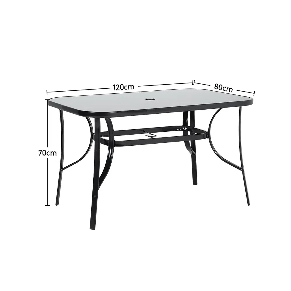 【Breeins】Outdoor Round Patio Table for Lawn Garden, All Weather Metal Black Round Patio Dining Table with Adjustable Umbrella