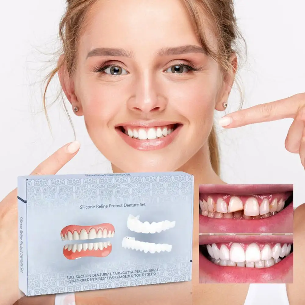 Denture Set False Teeth Top And Bottom Denture Solution Realistic False Teeth Professional Temporary Teeth Kit For Lovers