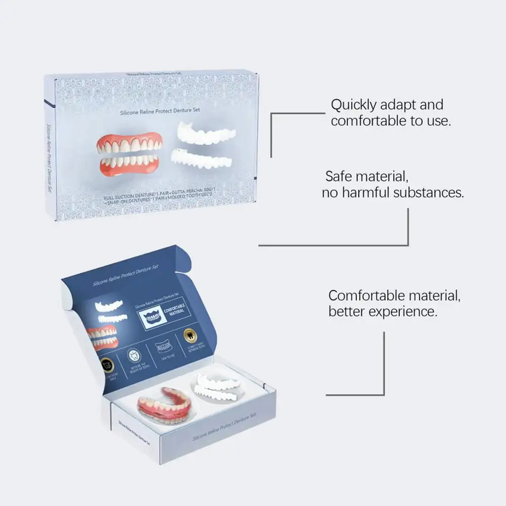 Denture Set False Teeth Top And Bottom Denture Solution Realistic False Teeth Professional Temporary Teeth Kit For Lovers