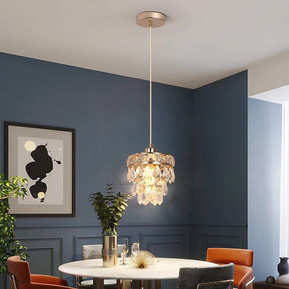 Crystal K9 Chandelier Lamp Living Bedroom Indoor Hanging Lighting Fixtures Modern Gold Pendant Lights for Restaurant Cloakroom E