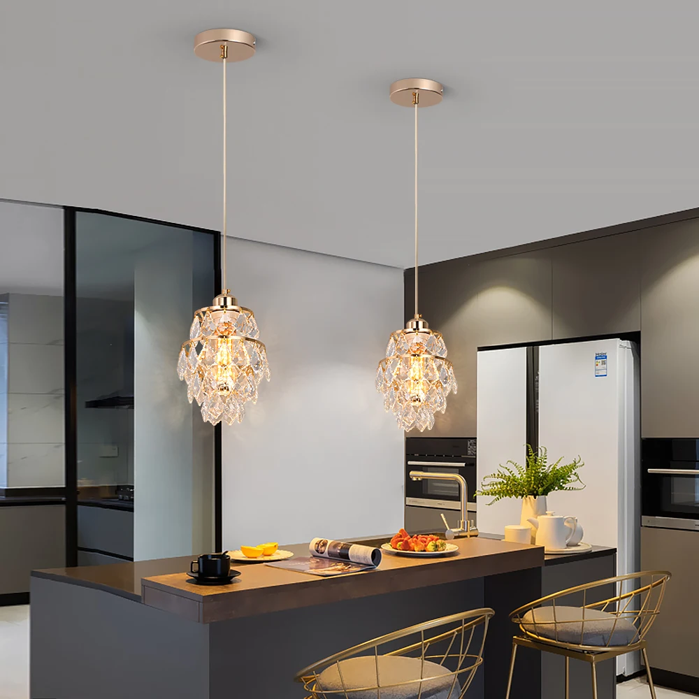 Crystal K9 Chandelier Lamp Living Bedroom Indoor Hanging Lighting Fixtures Modern Gold Pendant Lights for Restaurant Cloakroom E