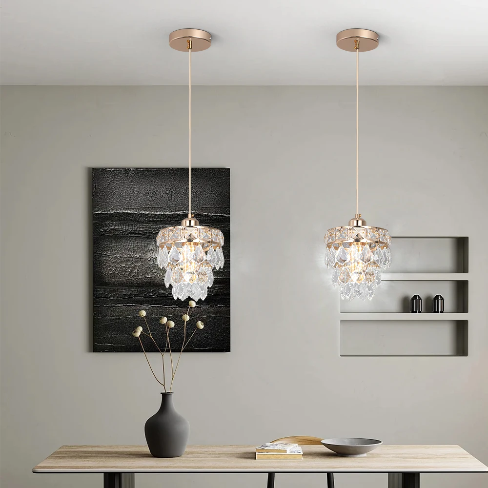 Crystal K9 Chandelier Lamp Living Bedroom Indoor Hanging Lighting Fixtures Modern Gold Pendant Lights for Restaurant Cloakroom E
