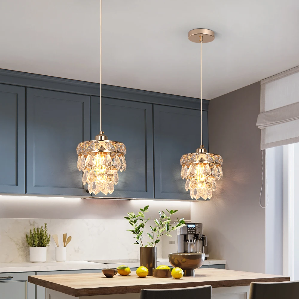 Crystal K9 Chandelier Lamp Living Bedroom Indoor Hanging Lighting Fixtures Modern Gold Pendant Lights for Restaurant Cloakroom E