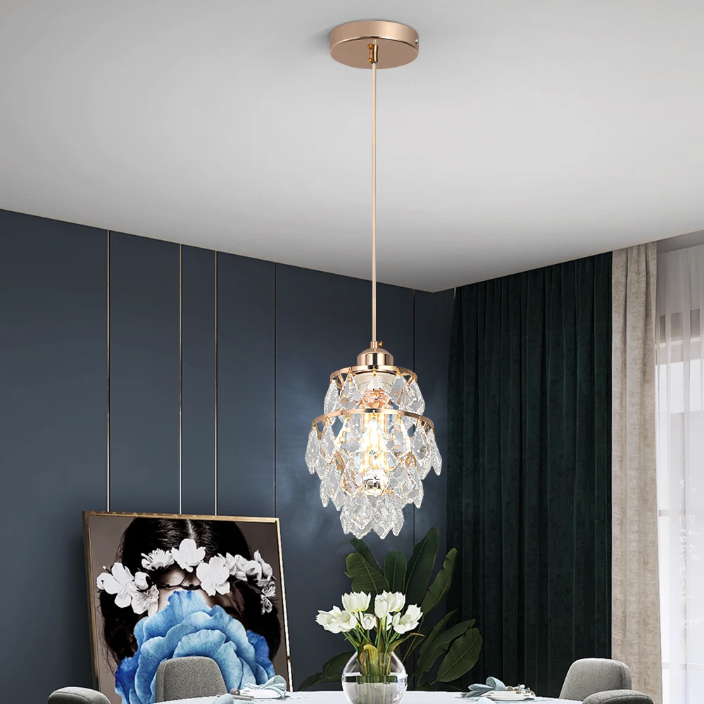 Crystal K9 Chandelier Lamp Living Bedroom Indoor Hanging Lighting Fixtures Modern Gold Pendant Lights for Restaurant Cloakroom E