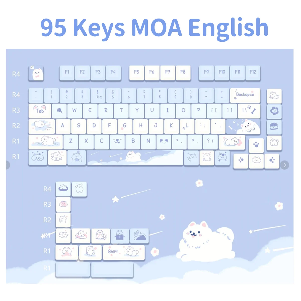 95 Keys Artoon Cute Puppy Cat Kitty Keycaps GMK PBT Keycap MOA Profile Dye Sublimation For DIY Mechanical Keyboard Girls Gift