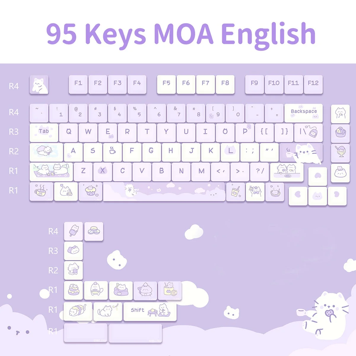 95 Keys Artoon Cute Puppy Cat Kitty Keycaps GMK PBT Keycap MOA Profile Dye Sublimation For DIY Mechanical Keyboard Girls Gift