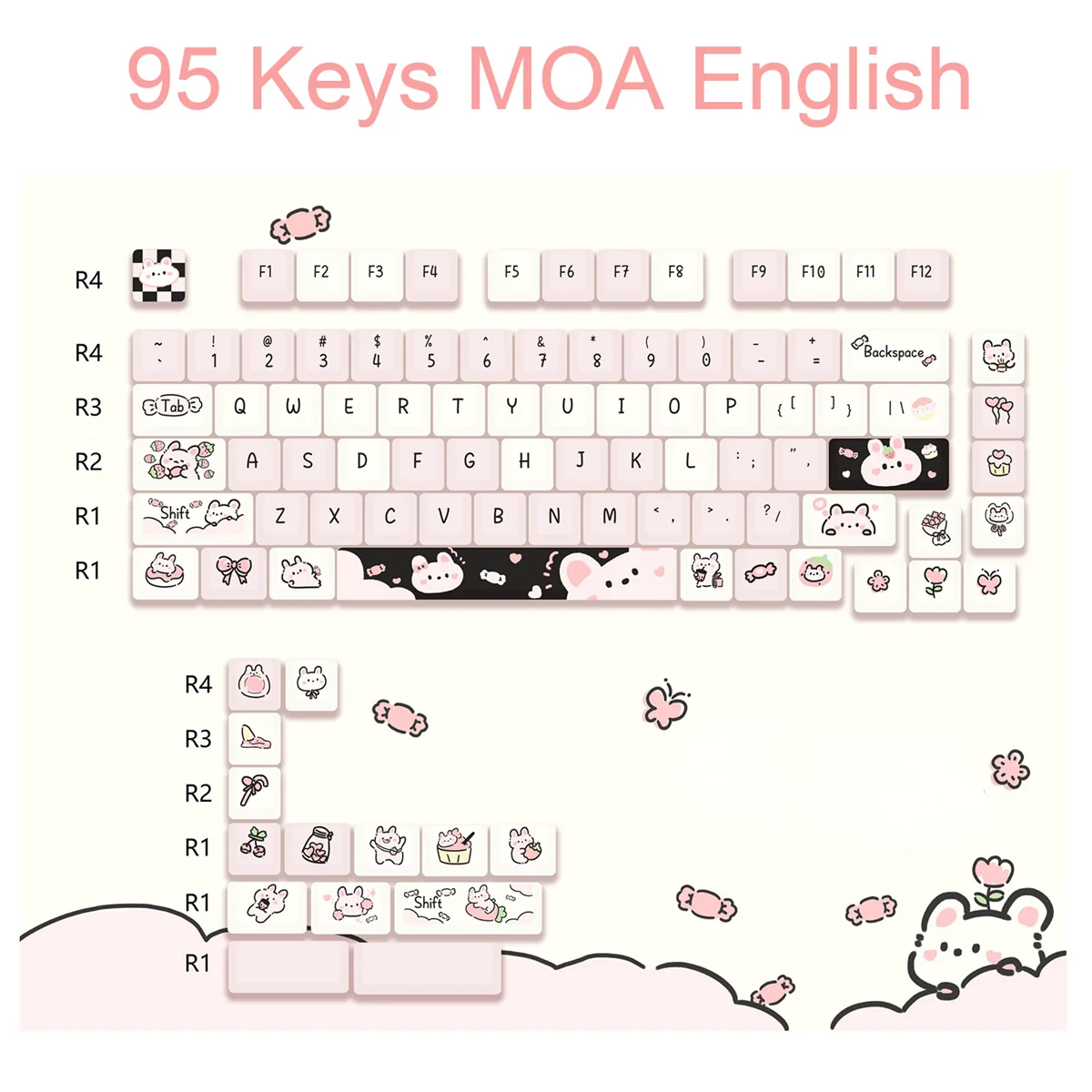 95 Keys Artoon Cute Puppy Cat Kitty Keycaps GMK PBT Keycap MOA Profile Dye Sublimation For DIY Mechanical Keyboard Girls Gift
