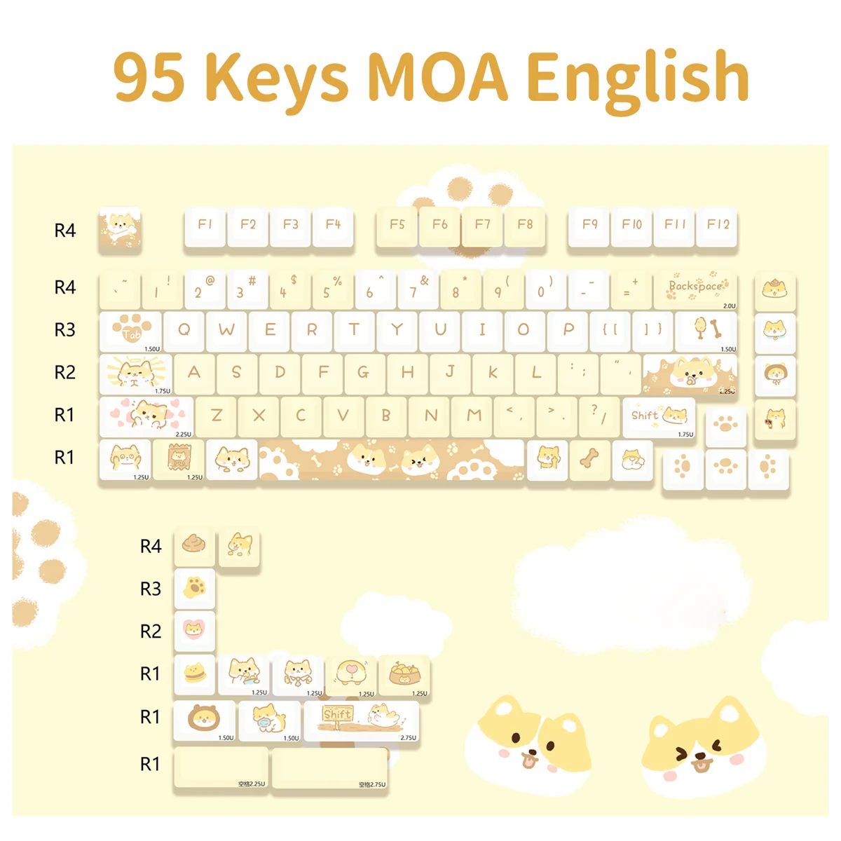 95 Keys Artoon Cute Puppy Cat Kitty Keycaps GMK PBT Keycap MOA Profile Dye Sublimation For DIY Mechanical Keyboard Girls Gift