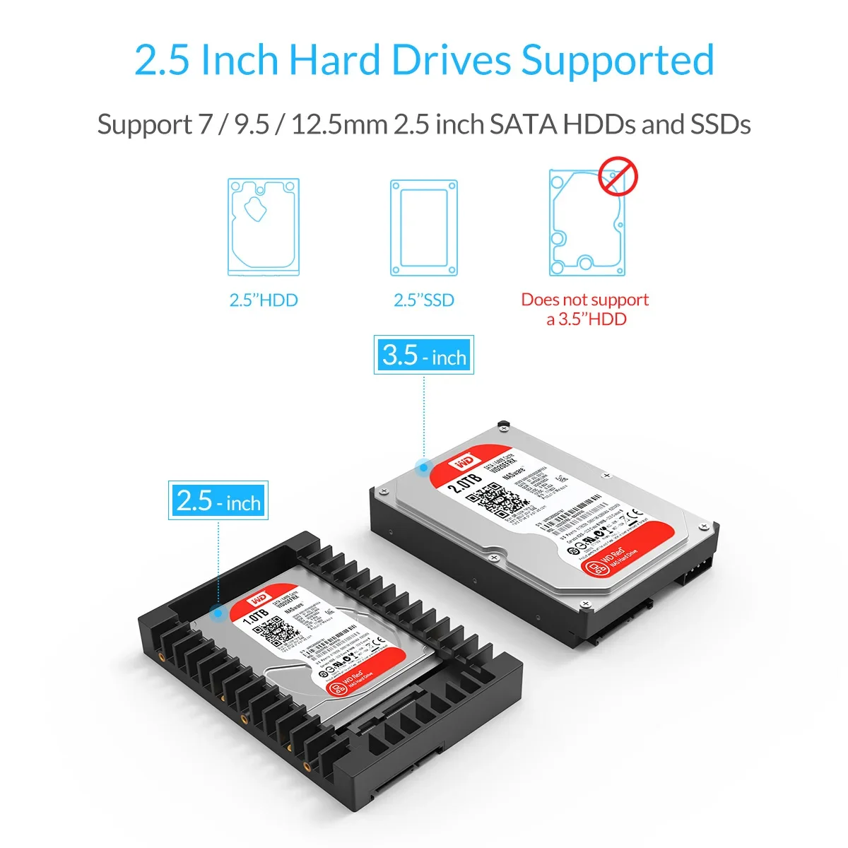 ORICO 2.5 SATA MSATA NGFF Hard Drive Caddy Standard 2.5 to 3.5'' Hard Drive Caddy SATA 3.0 Adapter Internal Drive Bay Tool Free