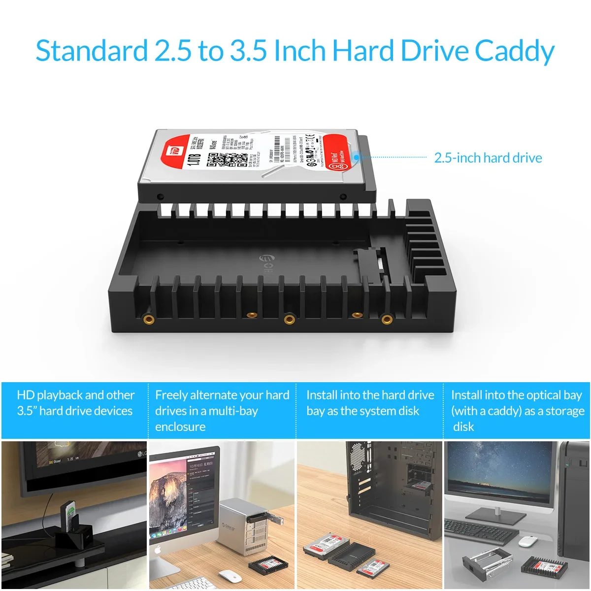 ORICO 2.5 SATA MSATA NGFF Hard Drive Caddy Standard 2.5 to 3.5'' Hard Drive Caddy SATA 3.0 Adapter Internal Drive Bay Tool Free