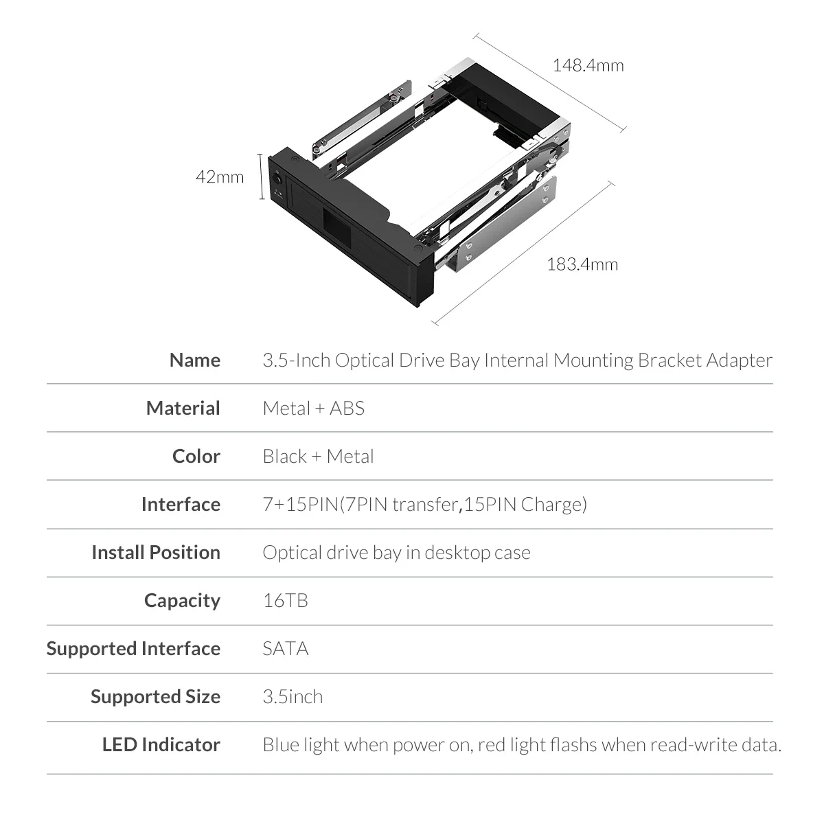 ORICO 2.5 SATA MSATA NGFF Hard Drive Caddy Standard 2.5 to 3.5'' Hard Drive Caddy SATA 3.0 Adapter Internal Drive Bay Tool Free