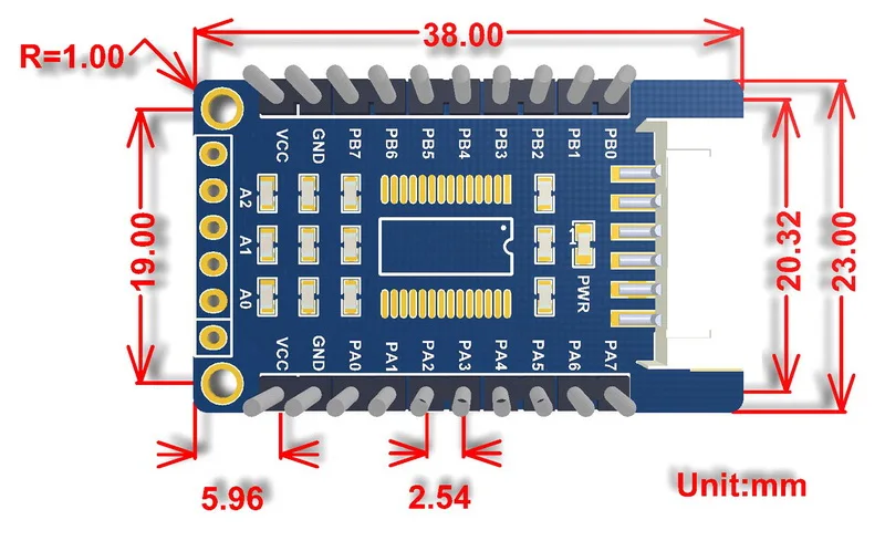 MCP23017 IO Expansion Board I2C Interface Expands 16 I/O Pins, For Arduino / Raspberry Pi / STM32