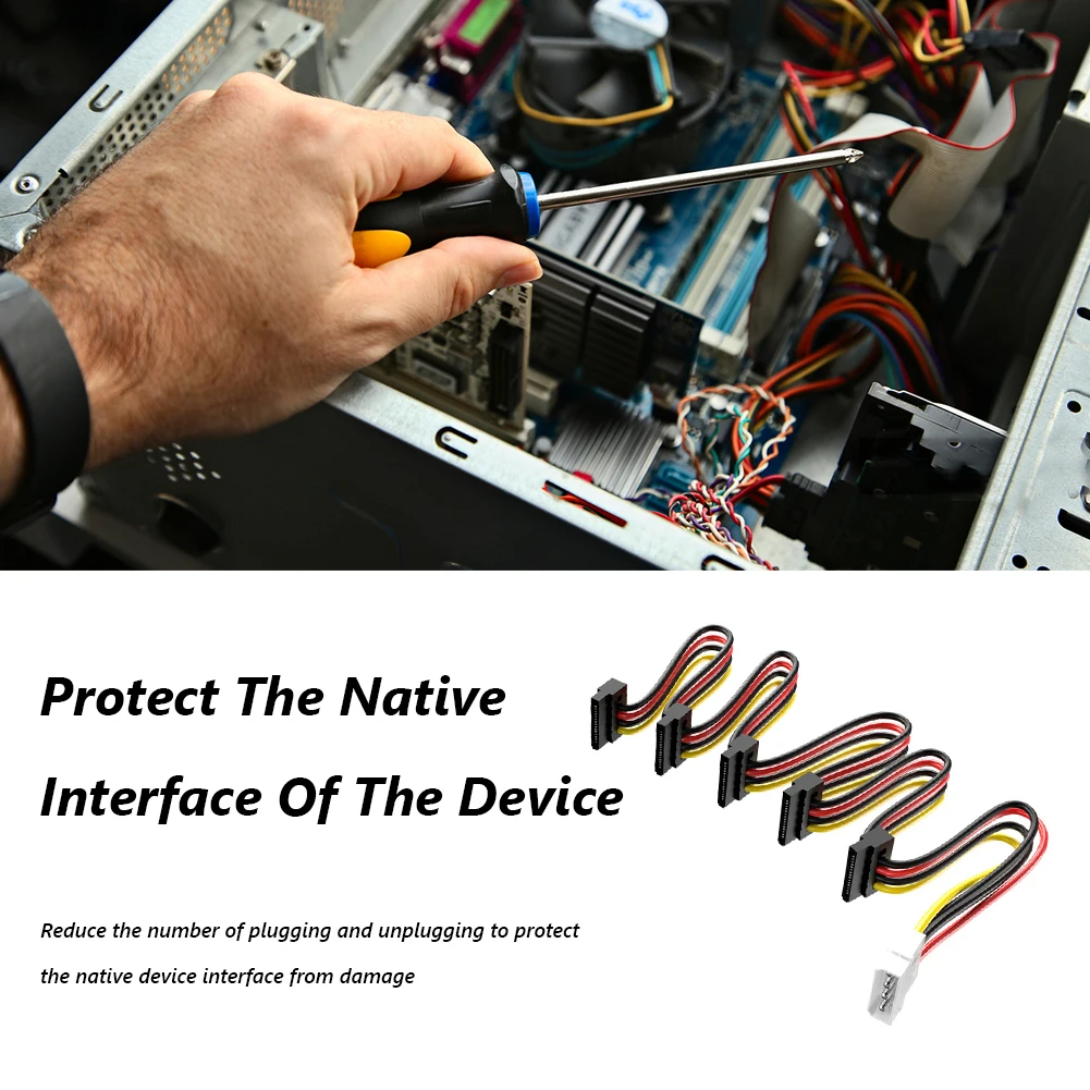 DIY Power Connectors Hard Drive 1 to 5 SATA Power Cable Adapter Splitter Cables Hard Drive Power Supply Cord