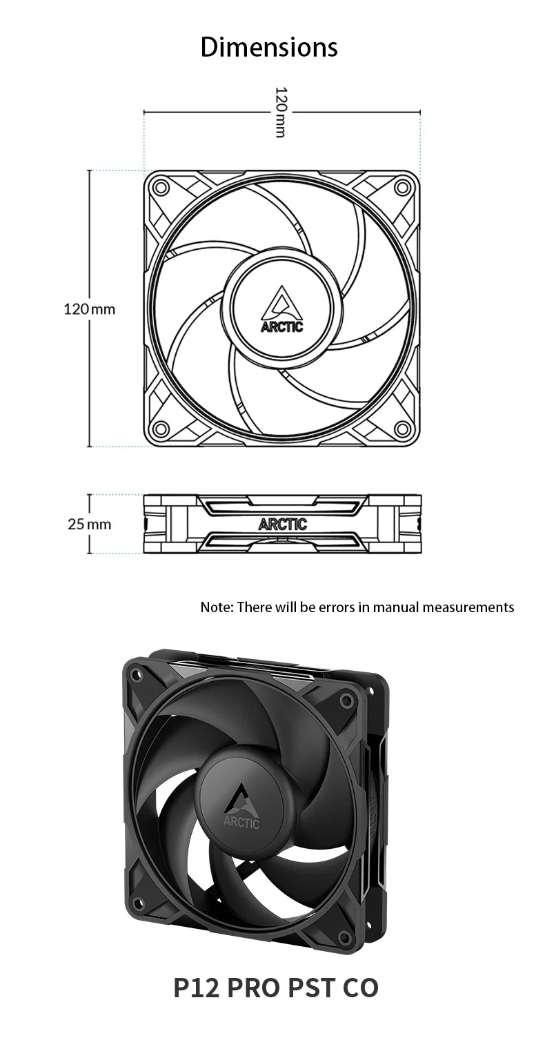 ARCTIC P12 Pro PST CO 120mm Case Fan, PWM Sharing Technology (PST), Dual Ball Bearing for Continuous Operation, 400–3000 rpm