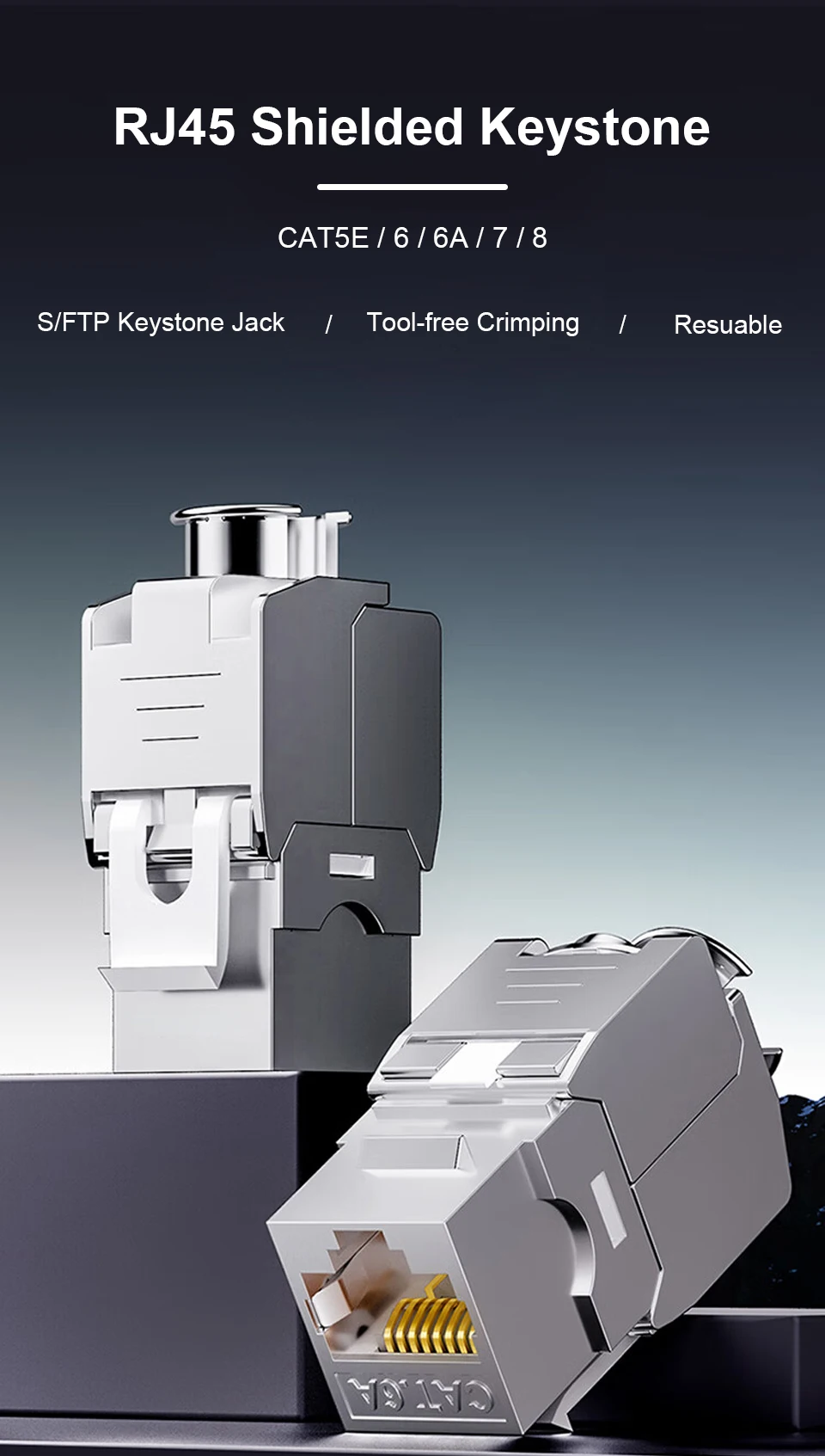RJ45 Keystone Jack Module CAT8 Cat7 CAT6A Tool-Less STP Shielded Self-Locking CAT6 CAT5E Zinc Alloy Network Coupler Adapter