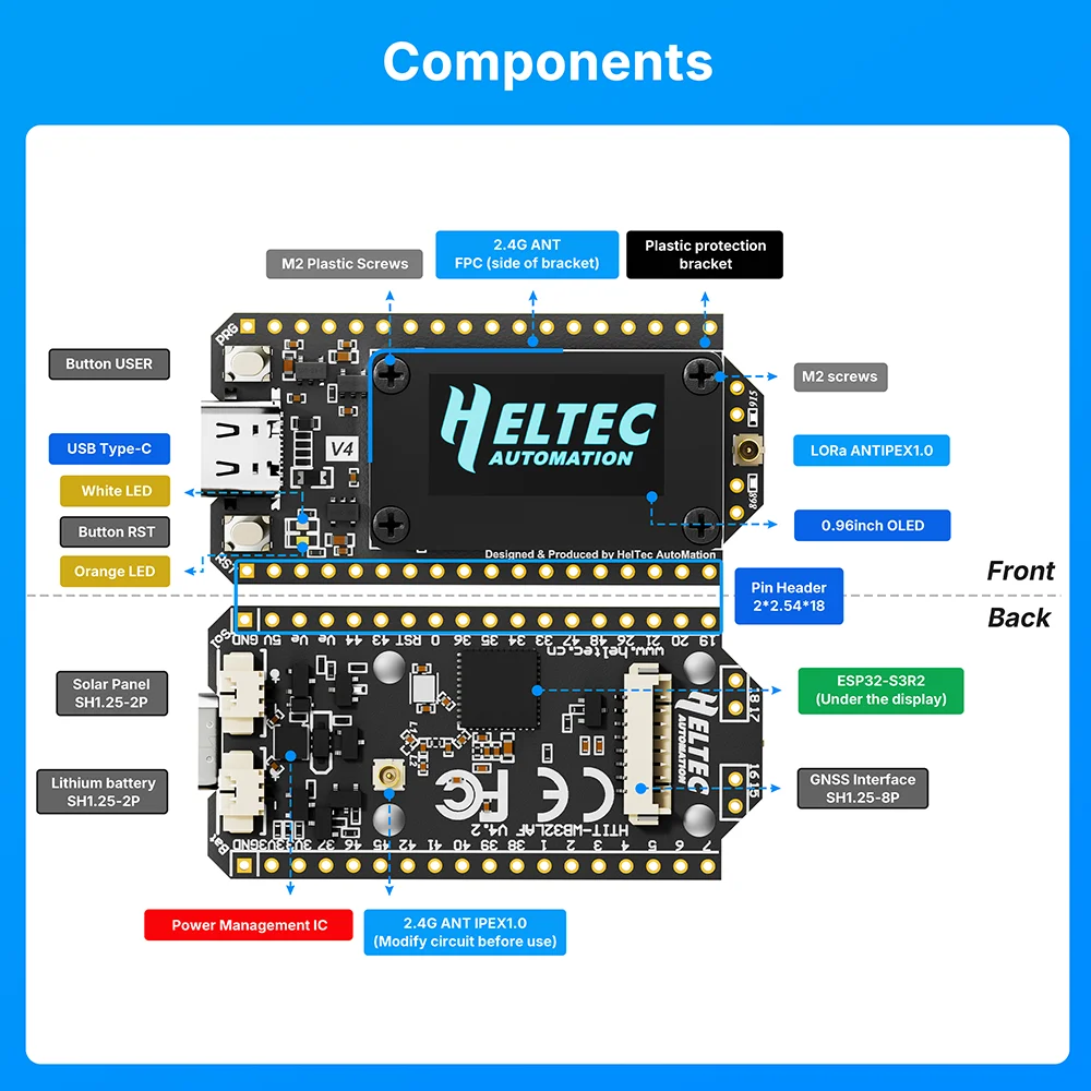 Heltec V4 Meshtastic WiFi LoRa 32 Dev-Board Case Set Soft Antenna ESP32 SX1262 Solar Powered BLE Low Power