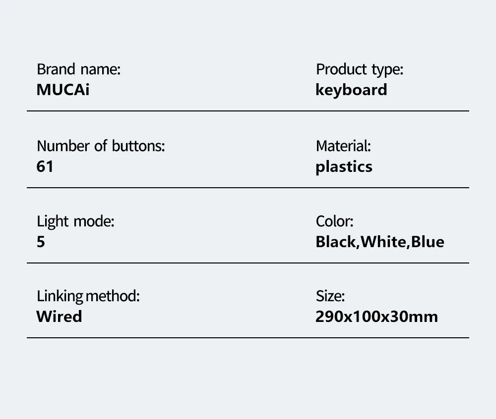 MUCAI MK61 USB Gaming Esports Mechanical Keyboard 61 Key Red Axis Wired Detachable Cable RGB Backlight Hot Swap