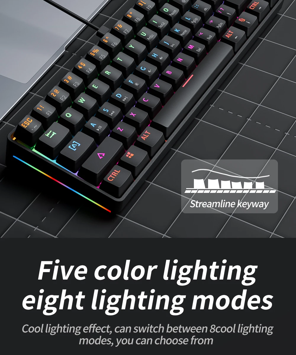 MUCAI MK61 USB Gaming Esports Mechanical Keyboard 61 Key Red Axis Wired Detachable Cable RGB Backlight Hot Swap