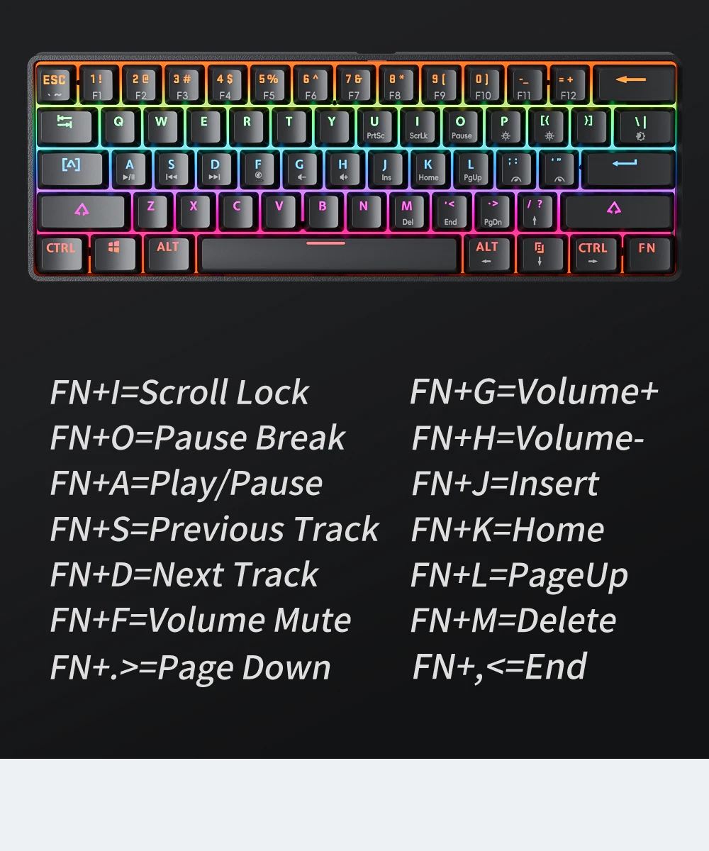MUCAI MK61 USB Gaming Esports Mechanical Keyboard 61 Key Red Axis Wired Detachable Cable RGB Backlight Hot Swap