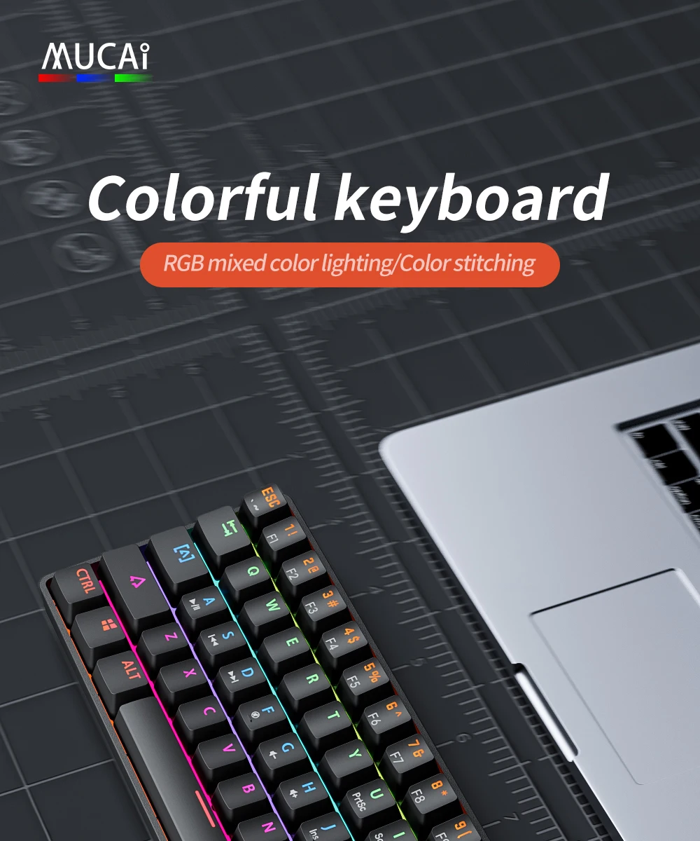 MUCAI MK61 USB Gaming Esports Mechanical Keyboard 61 Key Red Axis Wired Detachable Cable RGB Backlight Hot Swap