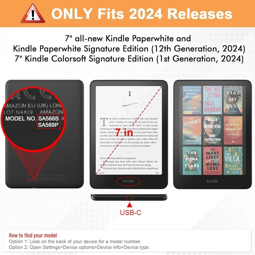Case For Kindle Paperwhite 2024 12th Generation and Colorsoft 7 Inch Model No.SA569P SA568B Bag Sleeve Zipper Shockproof Pockets