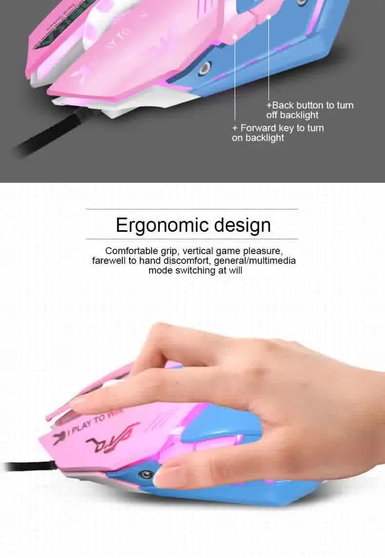 OW DVA Pink Game Office Mouse Girls Light-emitting Competition Chicken Cute Wired Mouse for PC Laptop CF Overwatch