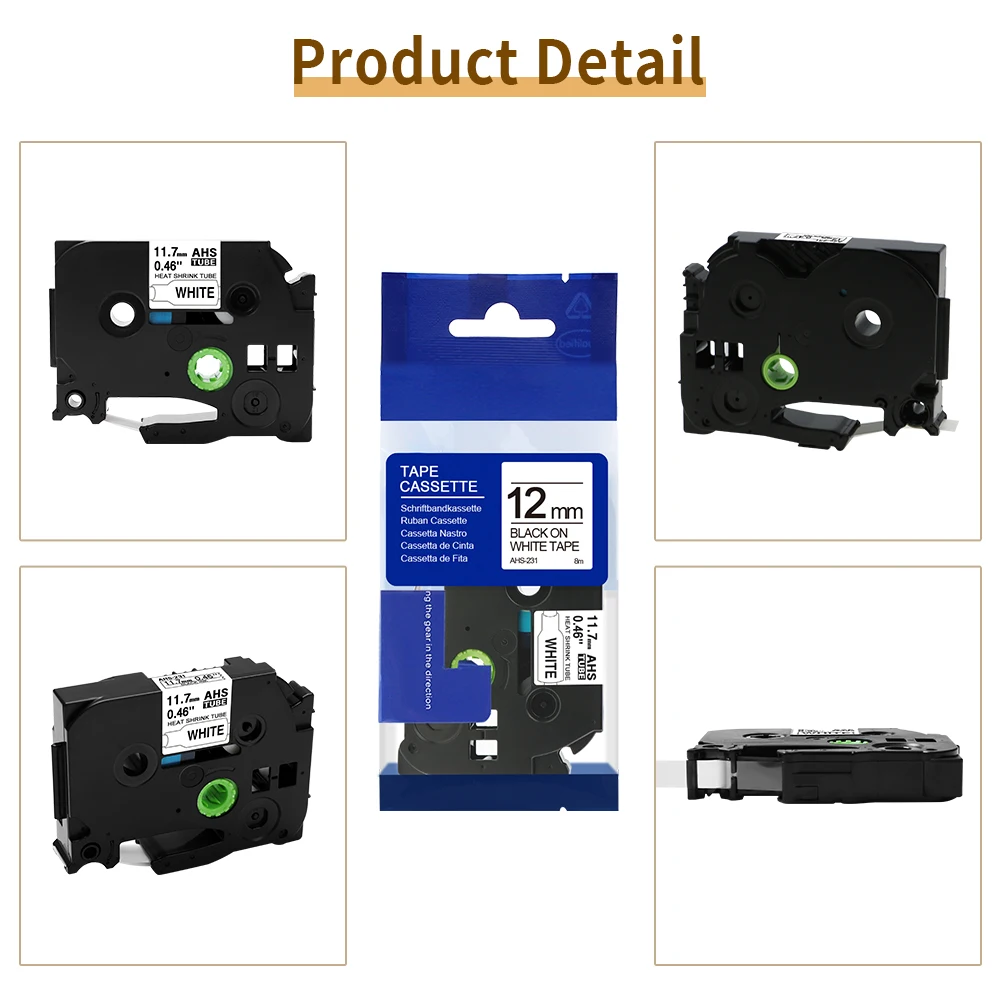 Heat Shrink Tube Tape Compatible for Brother Heat Shrink Tube Tape HSe231 HSe221 HSe211 HSe631 HSe621 HSe611 for PTE300 PTE500W