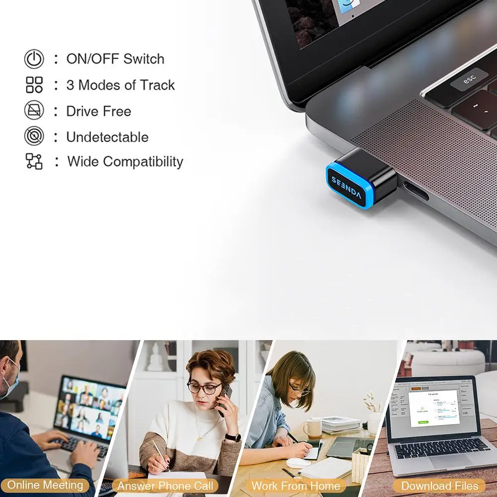 Seenda Mouse Jiggler USB Driver-Free Shaker Mechanical Undetectable Mouse Mover Simulator Smart Keeps Computer/PC/Laptop Awake