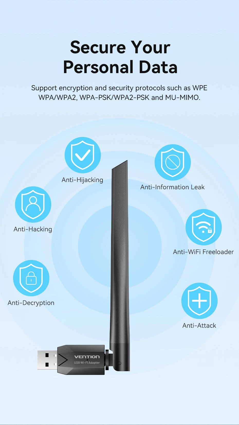 Vention WiFi Adapter AC650 WiFi5 5G&2.4G USB WiFi Card Dongle for PC Desktop Laptop Wifi Antenna USB Ethernet Network Card