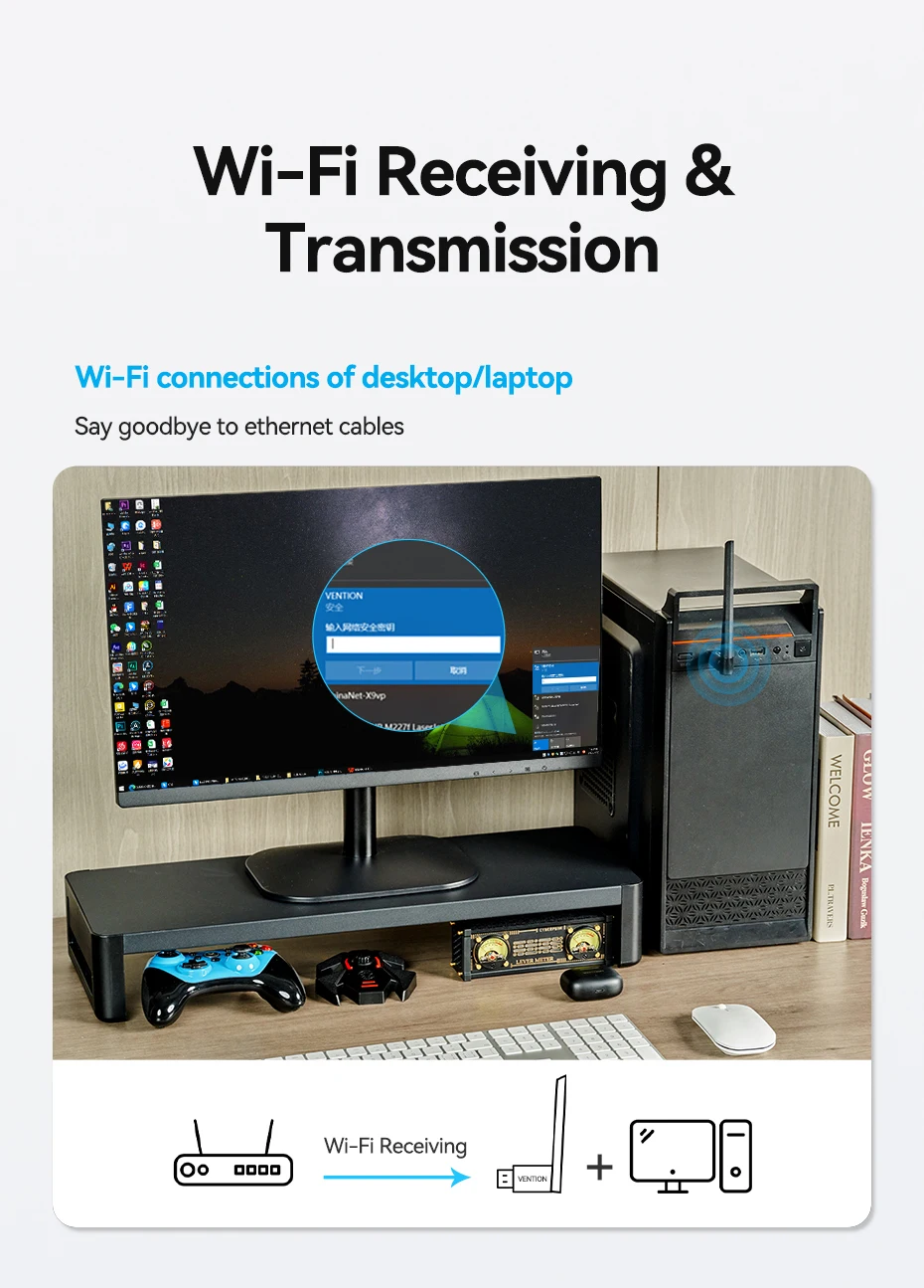Vention WiFi Adapter AC650 WiFi5 5G&2.4G USB WiFi Card Dongle for PC Desktop Laptop Wifi Antenna USB Ethernet Network Card
