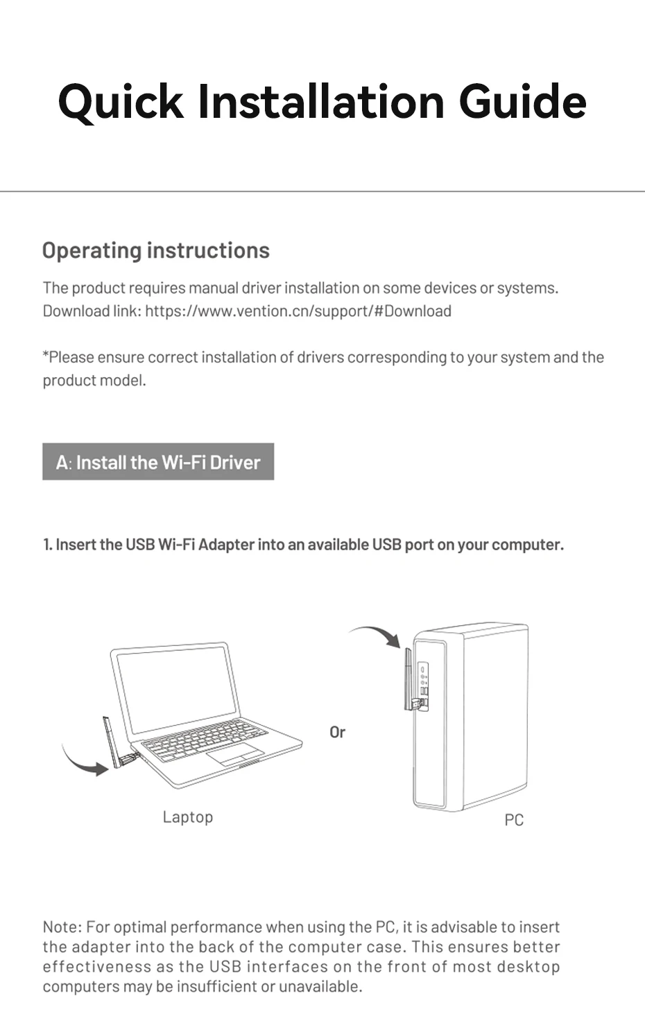 Vention WiFi Adapter AC650 WiFi5 5G&2.4G USB WiFi Card Dongle for PC Desktop Laptop Wifi Antenna USB Ethernet Network Card